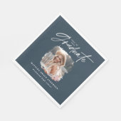 Modern blauw script foto elegant afstuderen servet (Hoek)
