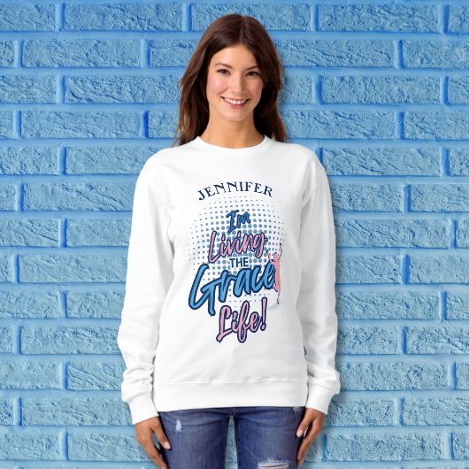 Modern blauw script Grace Life Vrouwen personalise Trui