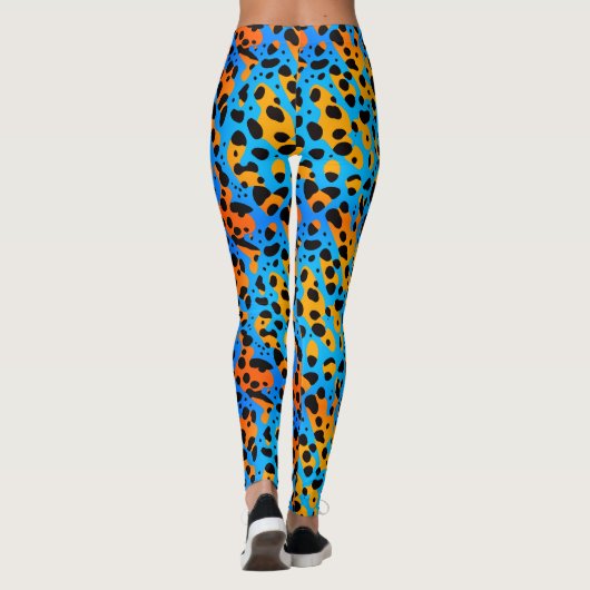 Modern Blauw Sinaasappel Gradient Animal Print Pat Leggings (Achterkant)