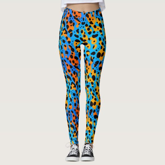 Modern Blauw Sinaasappel Gradient Animal Print Pat Leggings (Voorkant)