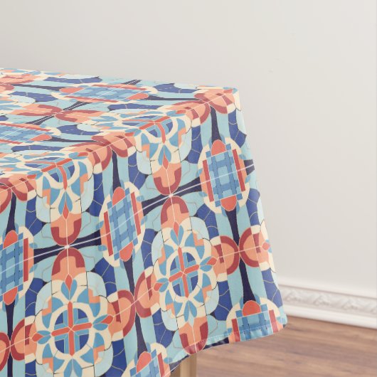 Modern Blauw Sinaasappel Graphic Tegel Pattern Tafelkleed (Voorbeeld)