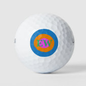 Modern Blauw Sinaasappel Roze Monogram Aangepaste  Golfballen (Voorkant)