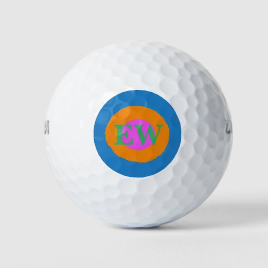 Modern Blauw Sinaasappel Roze Monogram Aangepaste  Golfballen (Voorkant)