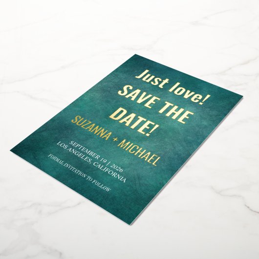 Modern blauw, slechts liefde, sparen de datum foli folie uitnodiging (Gedraaid)