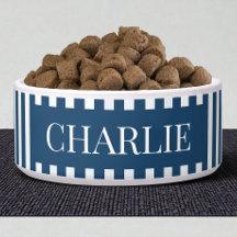 Modern Blauw Streepjes Patroon Persoonlijke Hond D