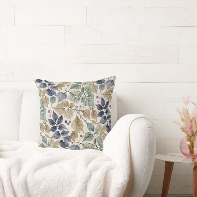  Modern blauw, taupe en salieblad Kussen (Bank)