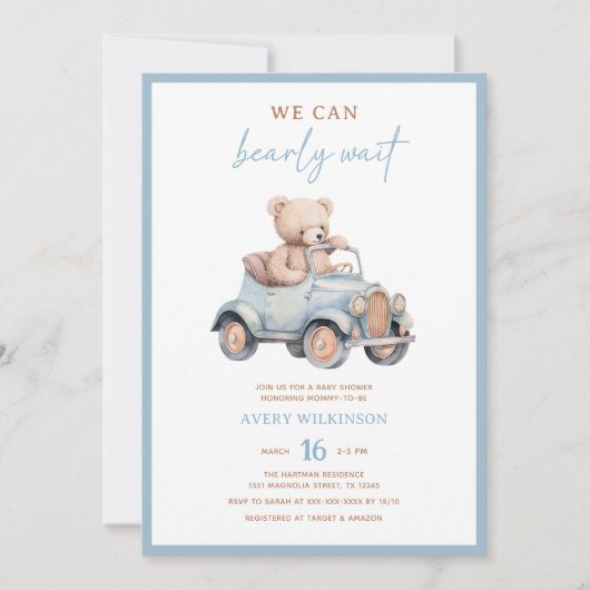 Modern blauw teddybeer foto jongen Baby shower Kaart (Voorkant)