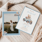Modern blauw teddybeer foto jongen Baby shower Kaart