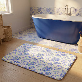 Modern Blauw Toile Cacao en Chocolade Patroon Badmat