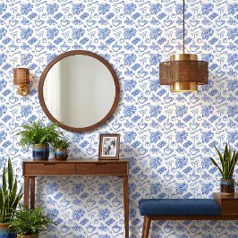 Modern Blauw Toile Cacao en Chocolade Patroon Behang