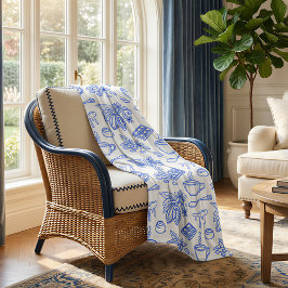 Modern Blauw Toile Cacao en Chocolade Patroon Fleece Deken