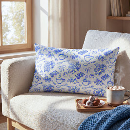 Modern Blauw Toile Cacao en Chocolade Patroon Kussen