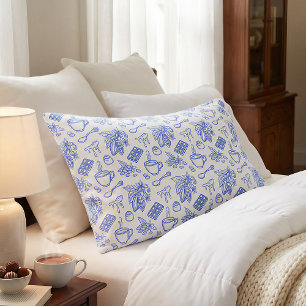 Modern Blauw Toile Cacao en Chocolade Patroon Kussensloop