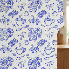 Modern Blauw Toile Cacao en Chocolade Patroon Tegeltje