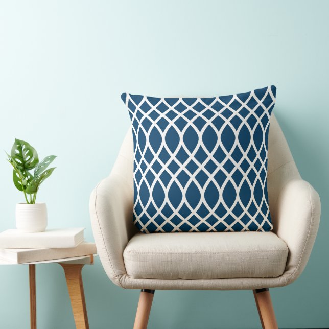 Modern blauw traliewerkpatroon kussen (Stoel)