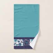 Modern blauw turquoise bloem monogram bad handdoek (Handdoek)