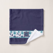 Modern blauw turquoise bloem monogram bad handdoek (Wasdoekje)