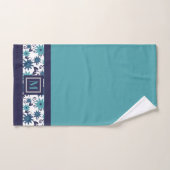 Modern blauw turquoise bloem monogram bad handdoek (Handdoek)