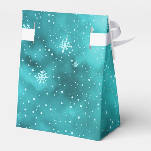 Modern Blauw Turquoise Kerstmis Sneeuwvlokken Part Bedankdoosjes (Achterkant)