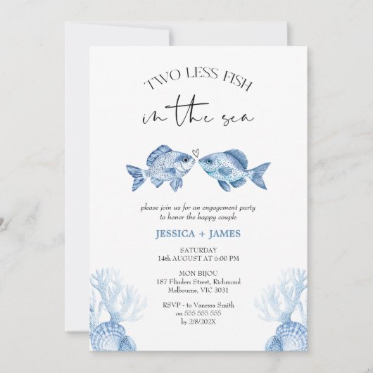 Modern blauw Twee vissen minder in het Zee Verlovi Kaart (Voorkant)