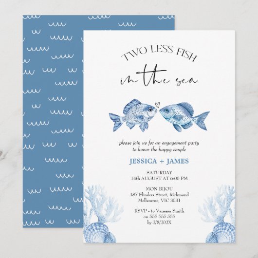 Modern blauw Twee vissen minder in het Zee Verlovi Kaart (Voorkant / Achterkant)