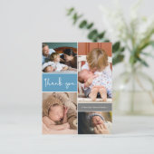 Modern blauw tweede Baby fotocollage dank u Briefkaart (Staand voorkant)
