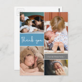Modern blauw tweede Baby fotocollage dank u Briefkaart (Voorkant / Achterkant)
