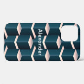 Modern blauw vierkant geometrisch patroon aanpasse Case-Mate iPhone case (Achterkant (horizontaal))
