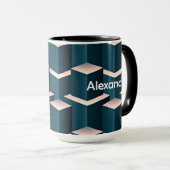 Modern blauw vierkant geometrisch patroon aanpasse mok (Voorkant rechts)