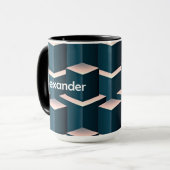 Modern blauw vierkant geometrisch patroon aanpasse mok (Voorkant links)