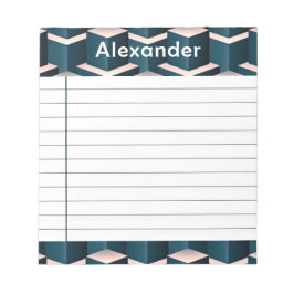 Modern blauw vierkant geometrisch patroon aanpasse notitieblok