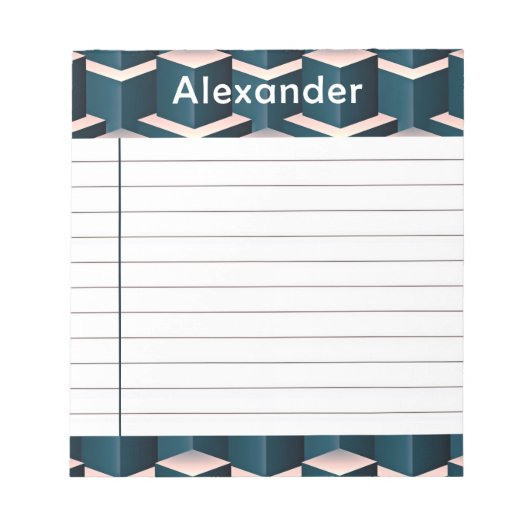 Modern blauw vierkant geometrisch patroon aanpasse notitieblok (Voorkant)