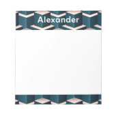 Modern blauw vierkant geometrisch patroon aanpasse notitieblok (Voorkant)