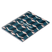 Modern blauw vierkant geometrisch patroon aanpasse notitieboek (Linkerzijde)