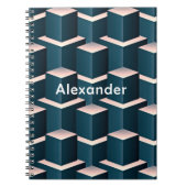 Modern blauw vierkant geometrisch patroon aanpasse notitieboek (Voorkant)