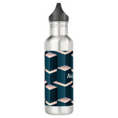 Modern blauw vierkant geometrisch patroon aanpasse waterfles  (Links)