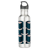 Modern blauw vierkant geometrisch patroon aanpasse waterfles  (Achterkant)