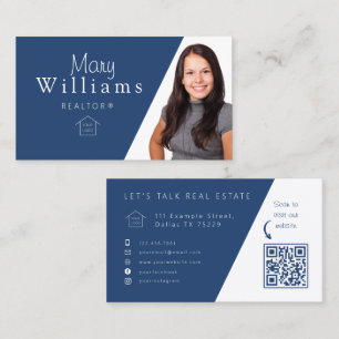 Modern blauw Visitekaartje voor Realtors met QR-co