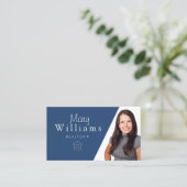 Modern blauw Visitekaartje voor Realtors met QR-co (Staand voorkant)