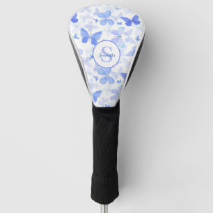 Modern Blauw Vlinder Monogram Golfheadcover
