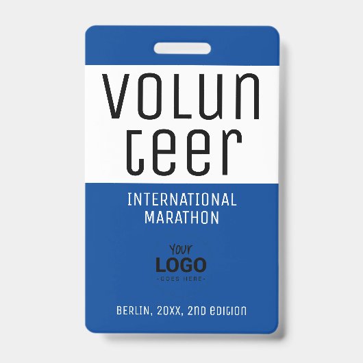 Modern Blauw Vrijwilligers ID Logo QR Code Eveneme Badge (Voorzijde)