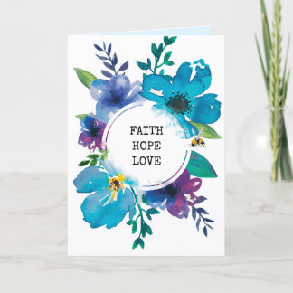 Modern blauw waterverf bloemenbijbel schriftkaart bedankkaart