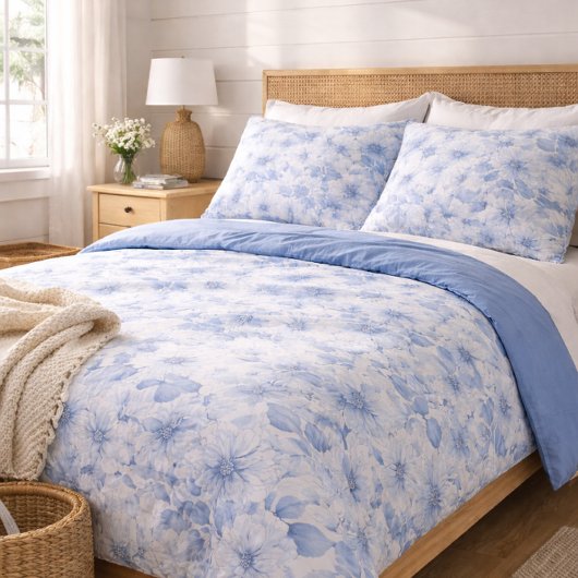 Modern Blauw Waterverf Bloemmotief Kussensloop