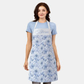 Modern Blauw Waterverf Bloemmotief Schort (Gedragen)