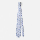 Modern Blauw Waterverf Bloemmotief Stropdas (Voorkant)