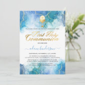 Modern Blauw Waterverf Jongen Eerste Heilige Commu Kaart (Staand voorkant)