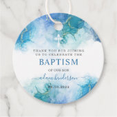 Modern blauw Waterverf jongensdoop dank u Bedankjes Labels (Voorkant)