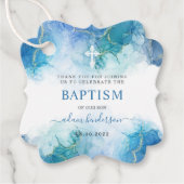 Modern blauw Waterverf jongensdoop dank u Bedankjes Labels (Voorkant)