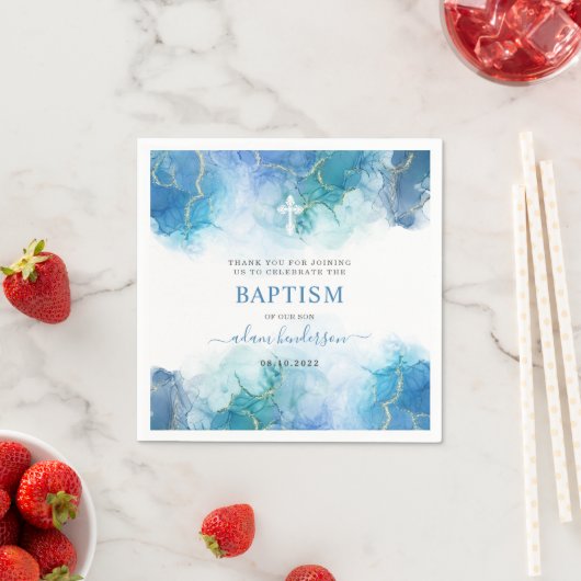 Modern blauw Waterverf jongensdoop dank u Servet (Insitu)