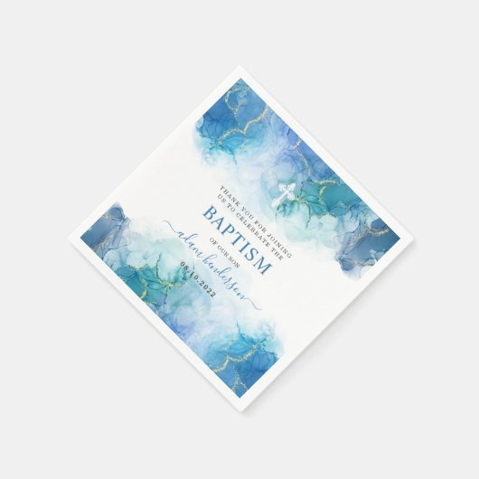 Modern blauw Waterverf jongensdoop dank u Servet (Hoek)